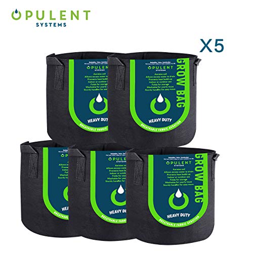 OPULENT SYSTEMS 5-Pack 1 Gallon Heavy Duty Aeration Fabric Grow Bags Thickened Nonwoven Fabric Containers for Potato/Plant Pots with Handles (Black) …