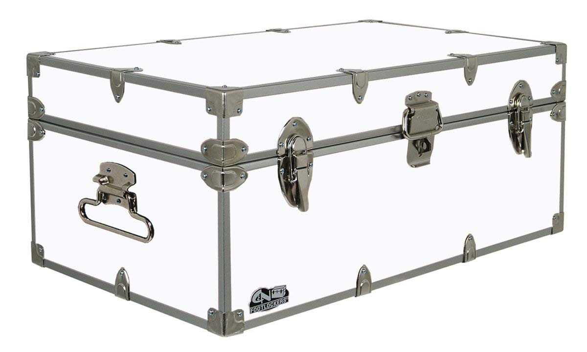 C&N FootlockersFull-Size Happy Camper Trunk - #1 Summer Camp Trunk - Made in the USA - Steel Footlocker with Lid Stay - 32 x 18 x 13.5 Inches (White)