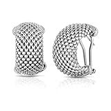 MCS Jewelry Sterling Silver Mesh Hoop Earrings (Length: 0.85