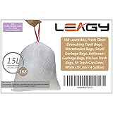 LEAGY 15L / 4Gal, 168- Count Box, 0.6MIL, Fresh Clean Drawstring Trash Bags, Wastebasket Bags, Small Garbage Bags, Bathroom garbage bags, Kitchen Trash Bags, Fit Trash Can Liner, White