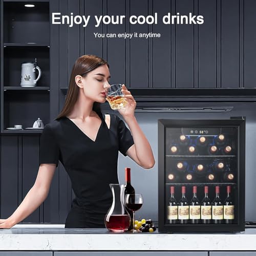 Antarctic Star 12 Bottle/48 Can Wine Cooler/Cabinet, Mini Drink Fridge, Clear Front Glass Door Counter Top Red Cellar Beer Soda Bar Quiet Compressor LED Display 1.3 cu.ft. Black