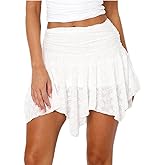 Womens Low Rise Lace Mini Skirt Y2k Pleated Ruffle Short Skirt Flowy Asymmetrical Underskirt Fairy Half Slip Skirts