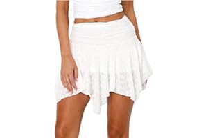 YIULANGDE Womens Low Rise Lace Mini Skirt Y2k Pleated Ruffle Short Skirt Flowy Asymmetrical Underskirt Fairy Half Slip Skirt