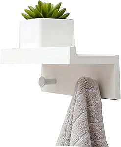 Margueras - 1 estante toallero perchero de pared (bambú con estante y ganchos), blanco, 2K