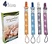 Elefuntot 4 Pacifier Clip Holder | Stylish Binky Clip, Keeps Dummy Sanitary Secure & Safe From Falling, Chevron & Starfish Design, Ideal Shower Gift