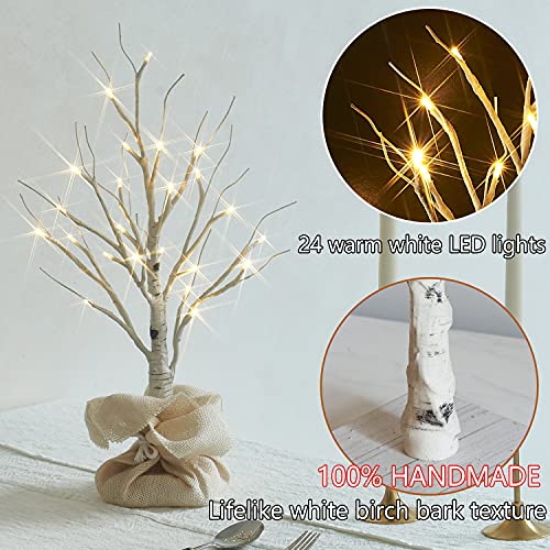 Fudios Lighted Birch Tree with Timer Battery Operated 18in Home Decor