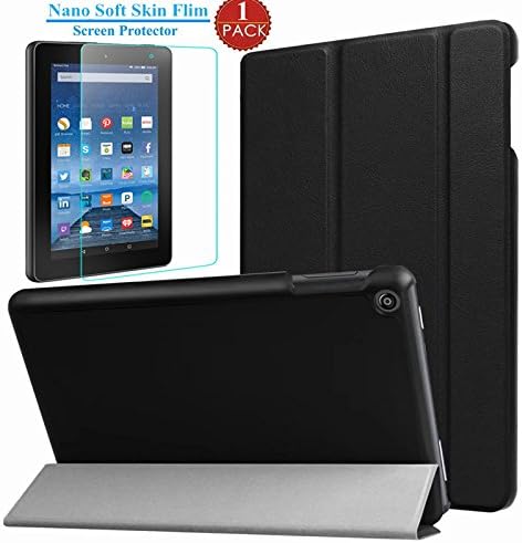 I VIKKLY All-New Fire 7 2017 Case With Screen Protector,[Tri-Fold] Ultra Slim Stand Smart Case with Auto Sleep/Wake Function for All-New Amazon Fire 7 Tablet (7th Generation, 2017 Release) (Black)