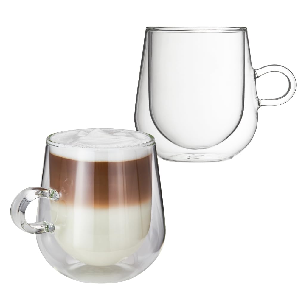 Judge Duo Latte Double Walled Glass Coffee Cup with Handle, Hollow Vacuum Sealed, Heat Resistant, Single 475ml Grande Latte Cup