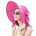 Itopfox Womens Foldable Floppy Big Bowknot Straw Sun Hat Wide Brim Summer Beach Vacation UV UPF 50