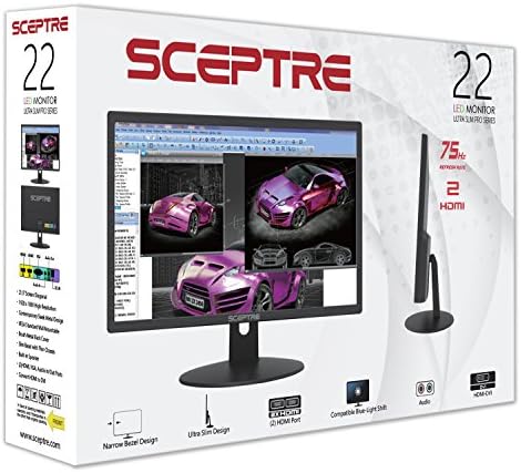 Sceptre E225W-19203R 22" Ultra Thin 75Hz 1080p LED Monitor 2x HDMI VGA Build-in Speakers, Metallic Black 2018 6 Sceptre E225W-19203R 22" Ultra Thin 75Hz 1080p LED Monitor 2x HDMI VGA Build-in Speakers, Metallic Black 2018