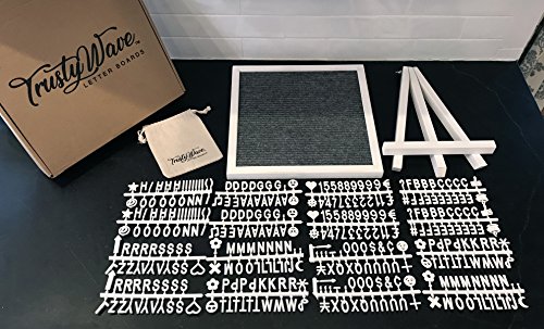 Felt Letter Message Board - Gray | 12x12 inch White Rustic Solid Wood Frame & Easel Stand | Changeable Wooden Letterboard Includes 356 White Letters, Numbers & Emojis | by TrustyWave - Thumbnail 5
