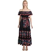 Womens Mexican Fiesta Dress Cinco De Mayo Spanish Cuban Dress with Belt