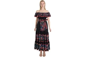 Womens Mexican Fiesta Dress Cinco De Mayo Spanish Cuban Dress with Belt