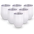 PYD Life Sublimation Blanks Wine Tumbler Cups White 12 OZ Stainless Steel Insulated Stemless Mugs with Lid 6 Pack
