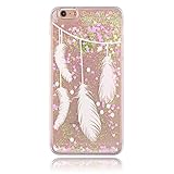 iPhone 5 Amazing Case - Aeeque White Flying Feather Motif 3D Flowing Liquid Sparkly Shiny Pretty Pink Love Hearts Design Transparent Clear Hard Plastic Case Cover for iPhone 5 / 5S / SE