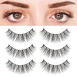 BEPHOLAN 3 Pairs False Eyelashes Synthetic Fiber Material| 3D Mink Lashes| Natural Round Look| Soft & Lightweight| 100% Handmade &Cruelty-Free| XMZ27