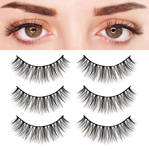 BEPHOLAN 3 Pairs False Eyelashes Synthetic Fiber Material| 3D Mink Lashes| Natural Round Look| Soft & Lightweight| 100% Handmade &Cruelty-Free| XMZ27