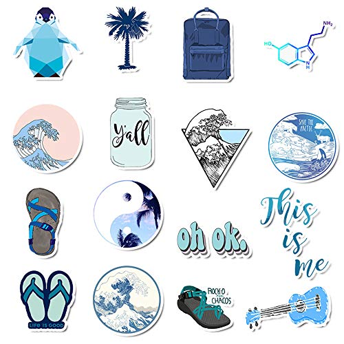 AKEROCK Cute Nature VSCO Stickers for Water Bottles and Laptops, Aesthetic Trendy Waterproof Vinyl Sticker Pack for Hydro Flask Cameras Phone Luggage Graffiti Decal, 50 Packs, Blue