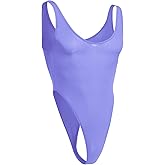 ABAFIP Mens Lingerie Solid Color Semi See Thru High Cut Thong Leotard Bodysuit Scoop Neck Mankini Swimwear Underwear
