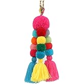QTMY Big Pom Pom Tassel Long Bag Pendant Charm Keyring Keychain for Women Purse Handbag Decor