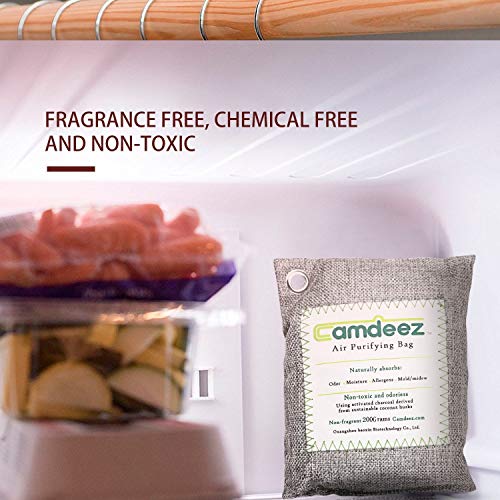 4 Pack Camdeez Natural Air Purifying Bags, Gym Bag & Shoe Deodorizer, Activated Bamboo Charcoal Purifying Bag, Air Freshener, Odor Eliminator, Odor Absorber for Car Pet Litter Fridge Closet 200g x 4 P - Thumbnail 5
