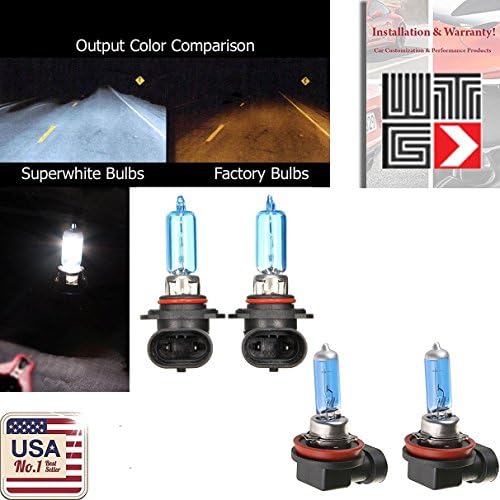 WTG Combo H11 9005-HB3 (High/Low Beam) 100w 2 Pair Super White 5000K Xenon Halogen Headlight OEM Lamp Light Bulbs (Contains 4 Bulbs)