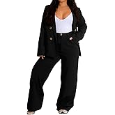 Women's Two Piece Outfits Casual Blazer Jacket Wide Leg Work Pants Business Suit Sets with Pocket