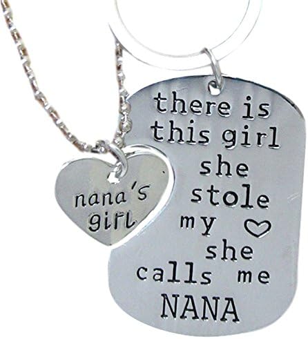 Lovely "She Calls Me Nana" Silver Toned Charm Necklace and Key Chain Set