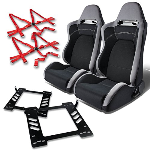 Click Here to See More Images Jeep Wrangler JK Unlimited Pair of T100 Type-R Racing Seats (Gray & Black)+Seat Bracket+6-Point Camlock Red Belt