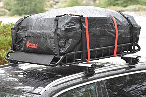 Rocket Straps| Car Top Carrier | Roof Bag Storage | Use Car Carriers Rooftop Luggage Carrier with Roof Racks & Cross Bars | 100% Waterproof PVC 15 cuft RoofBag | Inc Carrier Bag & (2) Lashing Straps