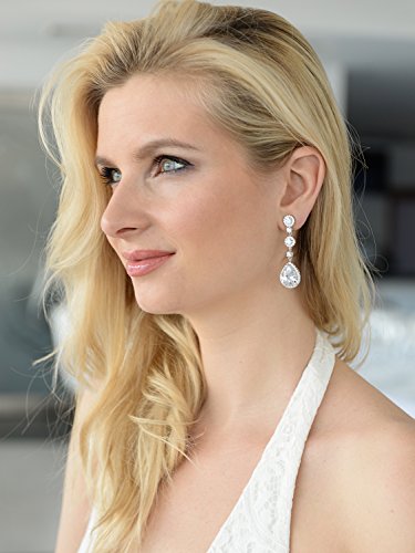 Mariell Cubic Zirconia Platinum Pear-Shaped Teardrop Dangle Earrings for Brides, Weddings, Bridesmaids