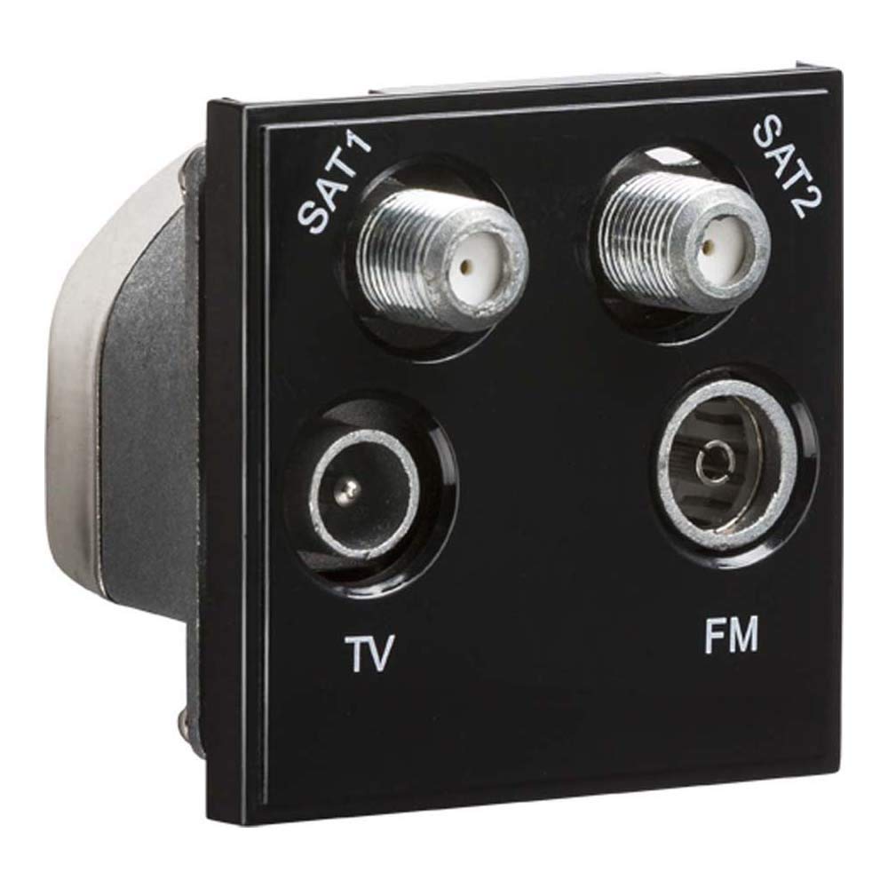 Knightsbridge NETQDBK Quadplexed SAT1/SAT2/TV/FM DAB Outlet Module, Black, 50 mm x 50 mm