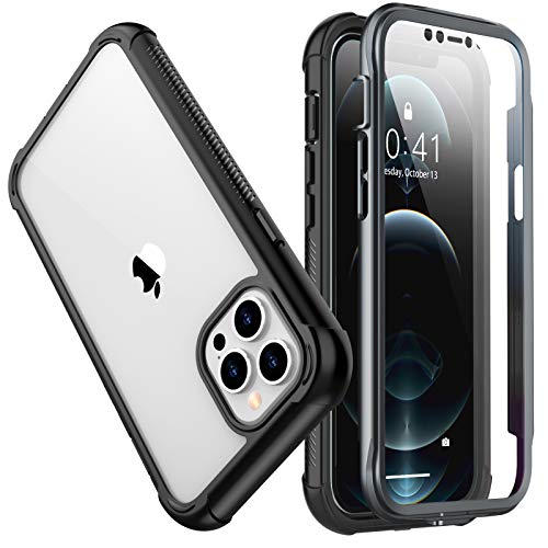 SPIDERCASE Compatible with iPhone 12 Pro Max, Protective Case with Built-in Screen Protector, Black/Clear