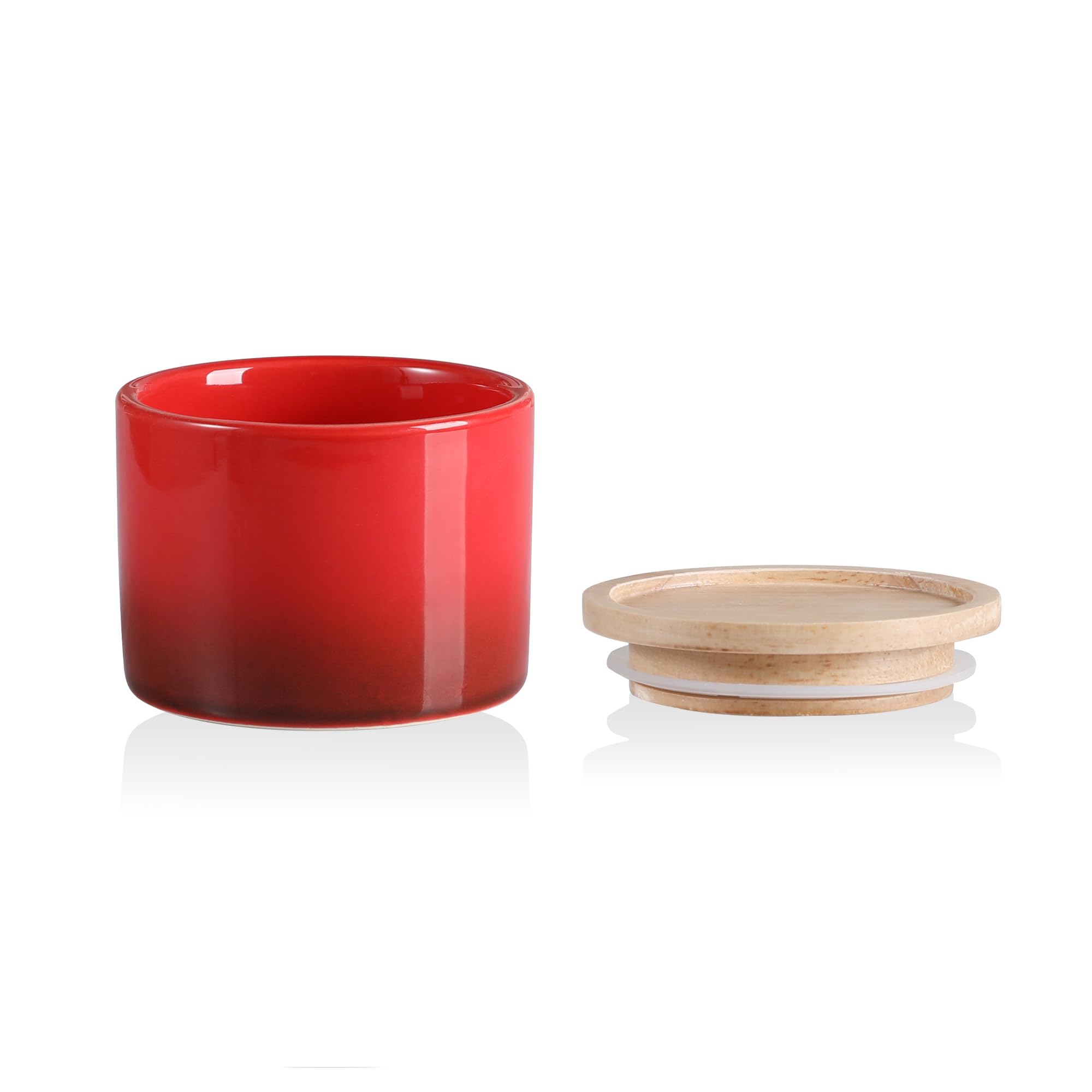 Photo 1 of Sweejar Kitchen Canisters Ceramic Food Storage Jar, Stackable Containers with Airtight Seal Wooden Lid for Serving Ground Coffee, Tea, Sugar, Spice and More - 5 Fl Oz(Gradient Red)