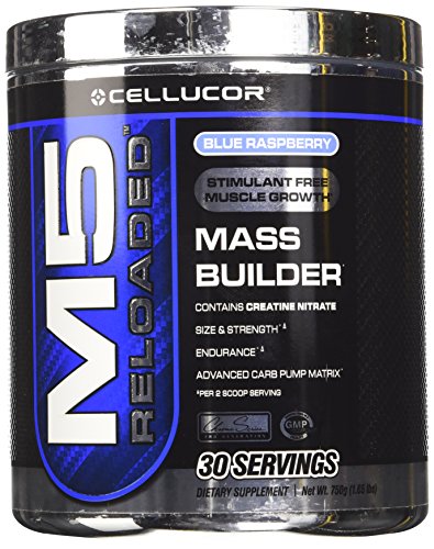 Cellucor M5 Reloaded Mass Builder Supplement for Muscle Size & Strength, Creatine Nitrate, Blue Raspberry, 30 Servings