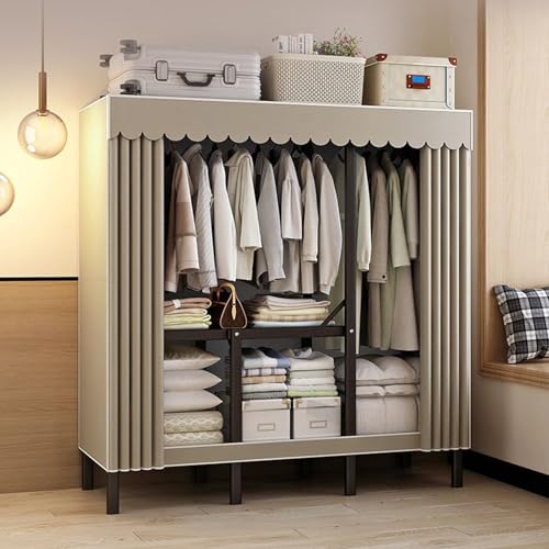 Beauenty Portable Folding Wardrobe Closet with Fabric Cover, Heavy Duty Portable Wardrobe Closet with Shelves & Hanging Rail, Wardrobe Storage for Bedroom, One Piece Folding Design, Strong & Stable