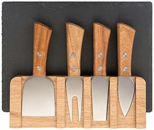 Slate Cheese Board Knife Tool Set, With Holder & Chalk Included [9" x 7"]