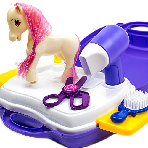 image for Toysery Pet Pony Learning Carrier Toy - Horse Family 16 Pcs