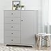 South Shore Vito Door Chest with 5 Drawers and Adjustable Shelves, Soft Gray