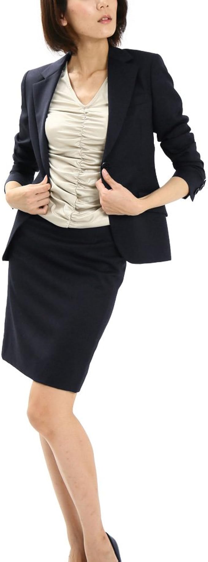 Amazon スカートスーツ リクルートスーツ レディススーツ ネイビー 就活 17号 上下別サイズ対応スーツ スカートスーツ 通販