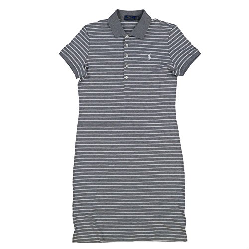 RALPH LAUREN Polo Womens Interlock Polo Dress (Large, Gray White Stripes)