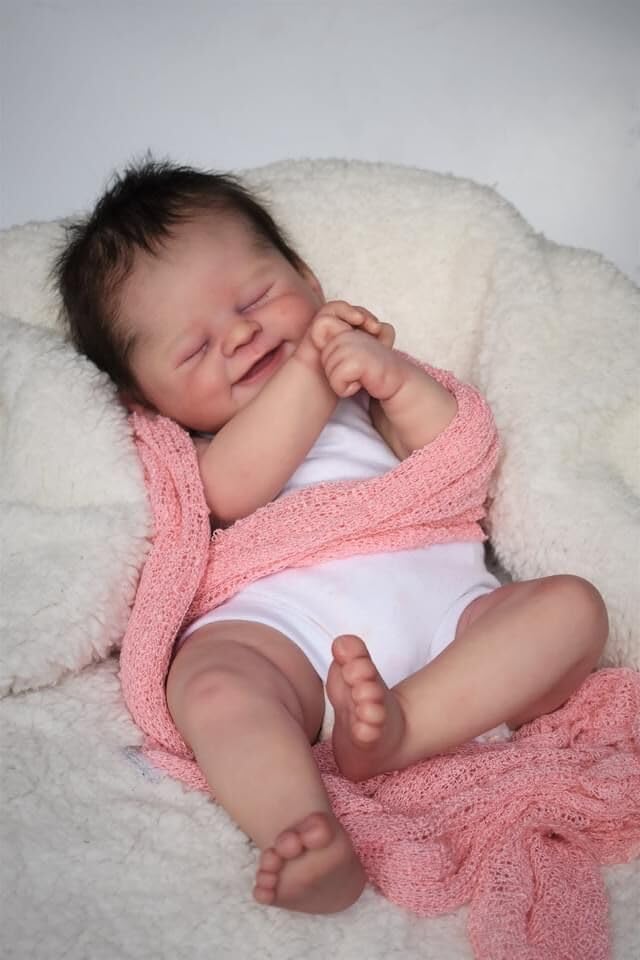 BNNPUU Reborn Baby Doll Girl Reborn Babies 19 Inches Handmade Lifelike Baby Dolls Smile to Sleep Girl Soft Cloth Body Like a Real Baby Closed Eyes