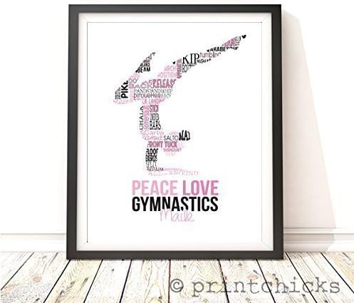 Gymnastics Personalized Silhouette Typography Print -PrintChicks Gymnast Peace Love Custom Poster Wall Decor