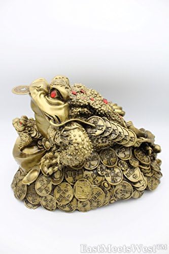 Huge High Grade Exquisite Chinese Vintage Bronze Feng Shui Inviting Wealth Lucky Three Legged Money Frog Toad w Child On Treasure Bed