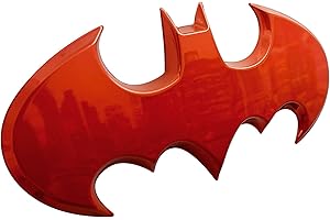 Fan Emblems Batman Car Emblem - 1989 Batwing Batarang Symbol 3D Auto Badge - Color: Red Chrome - Size: 3.8 x 1.8 x 0.2 inches - Officially Licensed DC Car Accessories