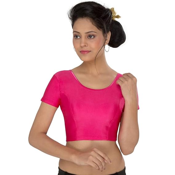 Women's Lycra Non-Padded Stretchable Half Sleeves Saree Blouse (A-10)