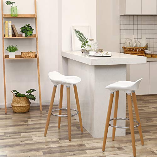 SONGMICS 2er-Set Barhocker Sitzhöhe 73 cm Tresenhocker Beine aus Buche Sitzschale aus Kunststoff Weiß LJB20W – Bild 3