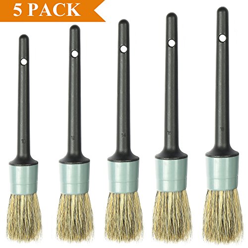 Master Detailing Brush Set (5 PCS), Premium Hair Detail Brushes Perfect for Cleaning Engine, Wheel, Interior, Exterior, Leather, Trim, Dashboard, Air Vent, Emblem, Car, Motorcycle by TAKAVU