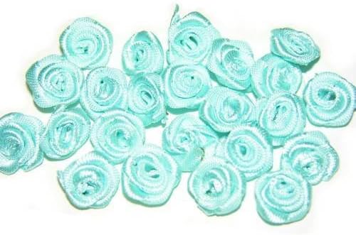 100 Pcs Rose Flower Ribbon Satin Appliques Trim Lot Decorative Craft Sewing Supplies Craft DIY Wedding Satin Blue 15 x 12mm (5/8" x 1/4")