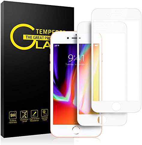 iPhone 8 Plus / 7 Plus Screen Protector, 2 Pack OSSKY 3D Full Coverage Frame Soft Curve Edge Premium HD Shatterproof Tempered Glass For iPhone 8 Plus / 7 Plus White